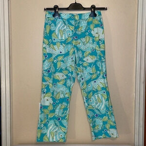 Lilly Pulitzer womens pants 0 XS petite Vintage fish blue green cropped capri